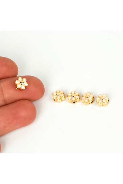 yfhobi 1 Adet - 6 mm Mineli Papatya Desenli Uç, Charm Uç, Altın Kaplama 1.Kal...