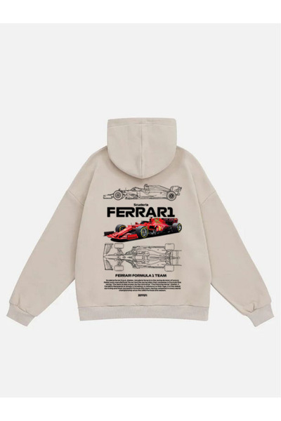 Mad&Calf Unisex Scuderia Printed Hooded Fleece Oversized Sweatshirt