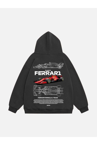 Mad&Calf Unisex Scuderia Printed Hooded Fleece Oversized Sweatshirt