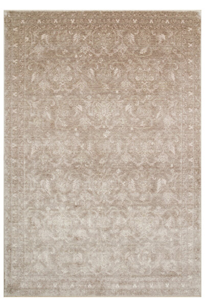 Vog Halı Atlas Serisi Açık Bej Etnik Uşak Desenli Saçaklı Lyocell Dokulu Özel...