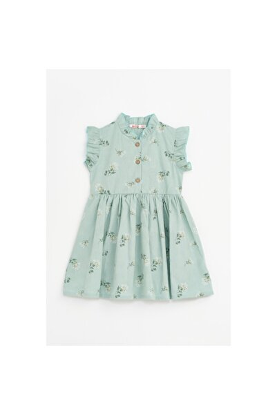 MODJEANS Rochie, Imprimeu floral, Volane, Bumbac, Verde, 110 CM