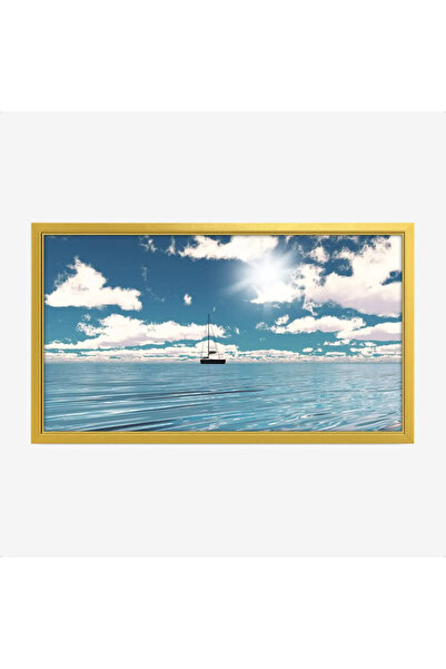 Tajridhome لوحة بحر تتألق تحت أشعة الشمس مع قارب يطفو على مياه زرقاء هادئة، ل...