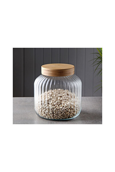 Akyol BAMBU KAPAKLI CAM ÇİZGİLİ KAVANOZ 3000ML