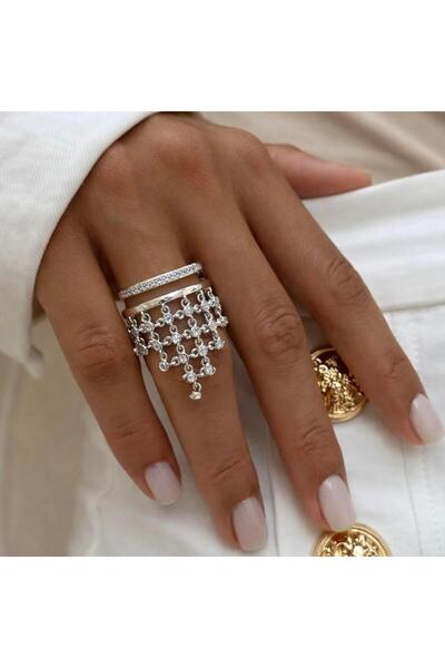 neslyaccessories Statement Series – Crystal Cascade Adjustable Ring (Silver)