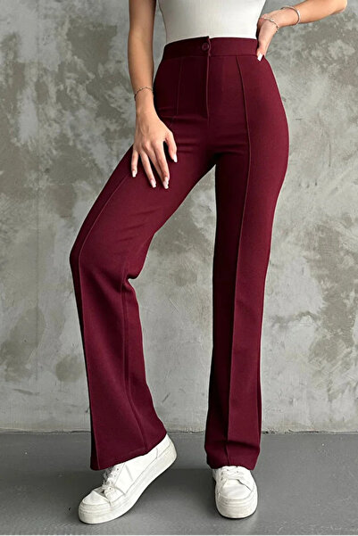 CyRo Women's High Waist Front Seam Detailed Shaping / Sculpting Effect Wide Leg Trousers