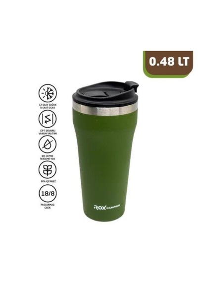 selim uyar kamp metal Rox Camping 0191 Kahve Termosu 0.48 Lt-Yeşil