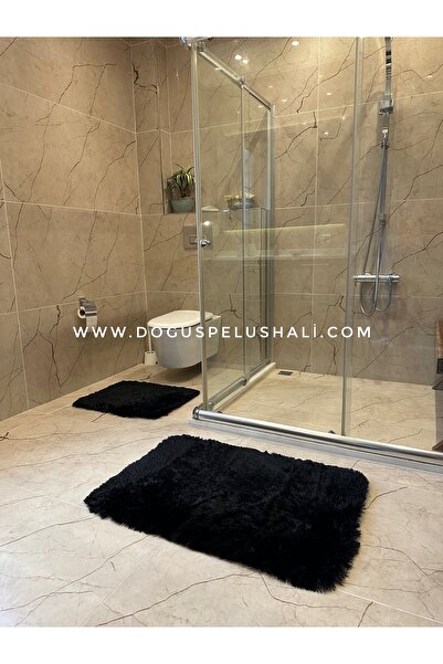 Doğuş Peluş Halı Tavşan Siyah Kaymaz Tabanlı 2'li Banyo Halısı Seti