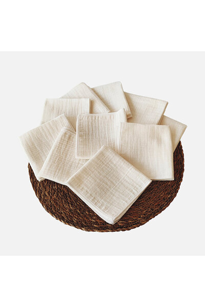 cekic kids 10 قطع من مناديل الفم للأطفال من الموسلين، 100% قطن، لون إكرو (4 قطع)