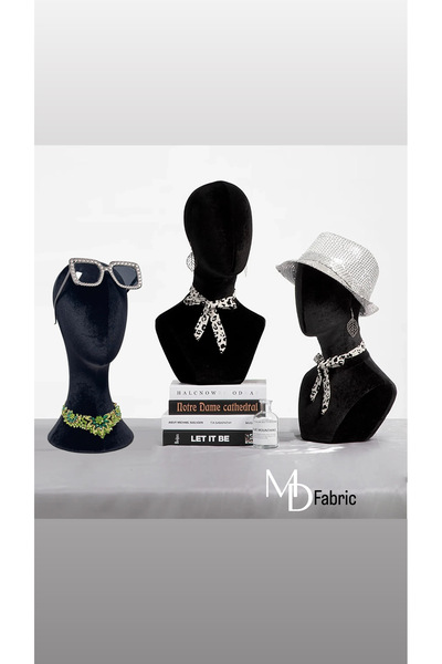 MD Vİtrin Dekorasyon Siyah Süet Kumaş 3 lü Set Kafa Aksesuar Mankeni