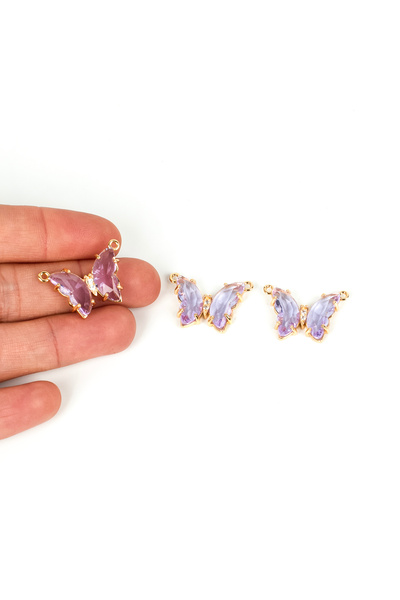 yfhobi 1 Adet - 25 mm Lila Kristal Taşlı Kelebek Uç, Charm Uç, Altın Kaplama,...