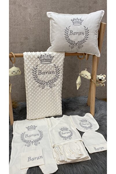 bebek desen طقم خروج من المستشفى مكون من 11 قطعة مطرزة باللون الرمادي