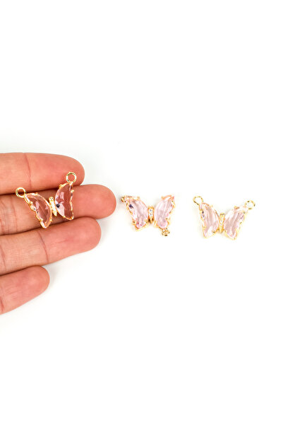 yfhobi 1 Adet - 25 mm Pembe Kristal Taşlı Kelebek Uç, Charm Uç, Altın Kaplama...
