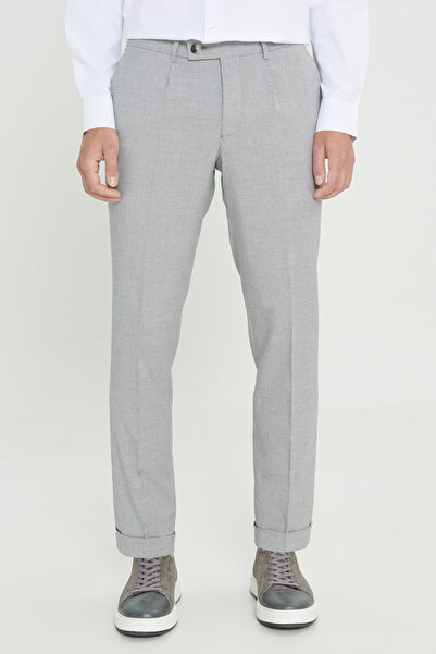 ALTINYILDIZ CLASSICS Gray-Anthracite Comfort Fit Relaxed Cut Patterned Trousers with Side Pockets and Elastic Waist