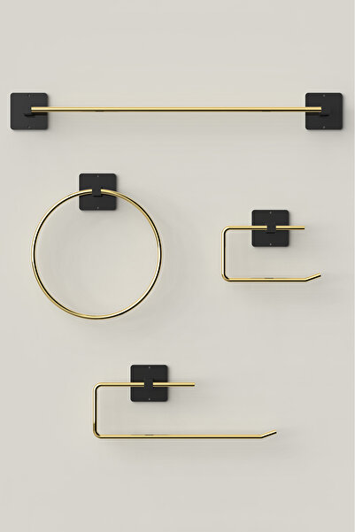 moontime alaçatı Adhesive 4-Piece Gold Long Towel Holder Soap Dispenser Wc To...