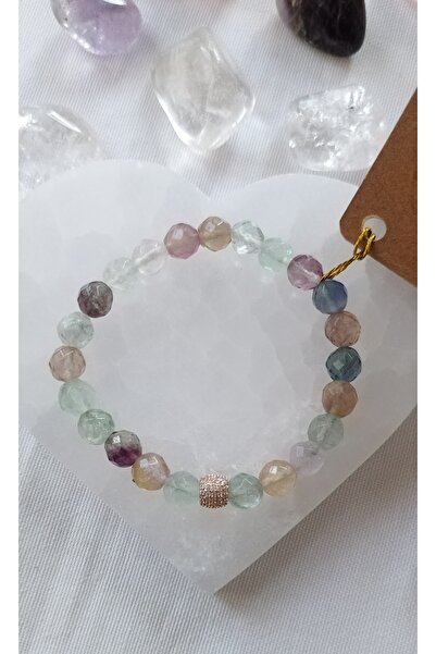 Bella Sera Studio Fluorite Natural Stone Bracelet Faceted Cut 8 mm