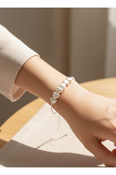 henahera accessory Kadın Zarif Beyaz Kalpli İp Bileklik Ayarlanabilir