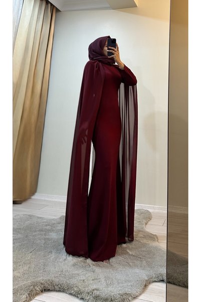Bess Store Women's Hijab Evening Dress Cape Tailed Evening Dress