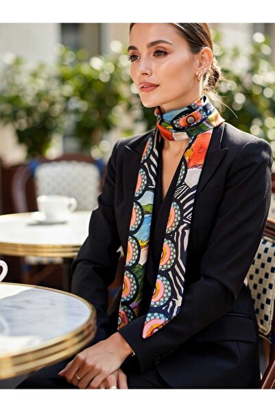 PERLMUTT Eșarfă cu model geometric din satin colorat pentru femei Design eleg...