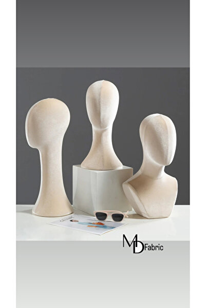 MD Vİtrin Dekorasyon Krem Süet Kumaş 3 lü Set Kafa Aksesuar Mankeni