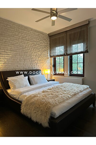 Doğuş Peluş Halı Yumuşak Dokulu Bej Peluş Yatak Ucu Runner