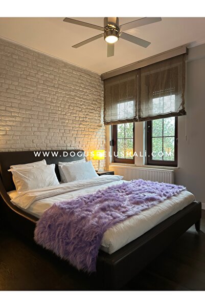 Doğuş Peluş Halı Yumuşak Dokulu Lila Peluş Yatak Ucu Runner