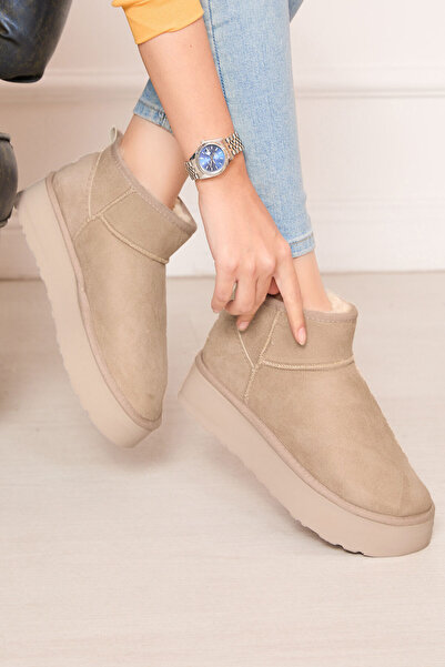 EBRUTESETTÜR Platform Fur Insole Boots Beige