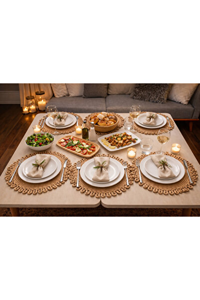 Efuliz Home طقم أدوات مائدة أمريكي طبيعي من خيوط الجوت، مصنوع يدويًا، قابل لل...