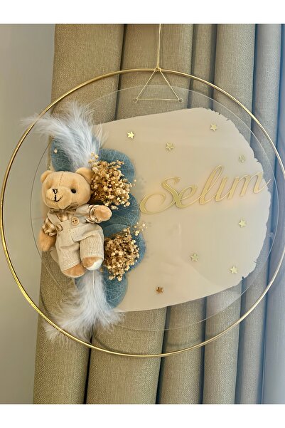 Bebika Kişiye Özel İsimli Gold Çemberli Kapı Süsü – El Yapımı