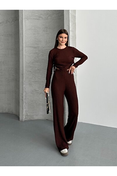 FERZOLAİO Brown Waffle Fabric Lace-Up Double Suit