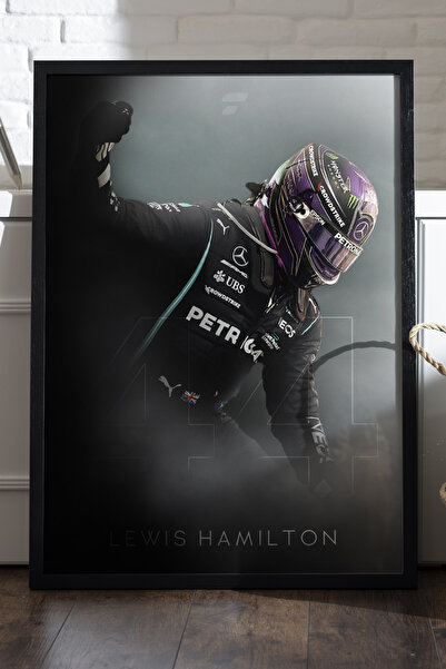 Duvarda Lewis Hamilton Siyah Ahşap Çerçeveli Poster, Dekoratif Formula 1 Duva...