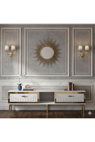 YUMEDİ DESİGN TSA1503BG - KEREM TV STAND , TV SEHPASI 150CM BEYAZ-GOLD