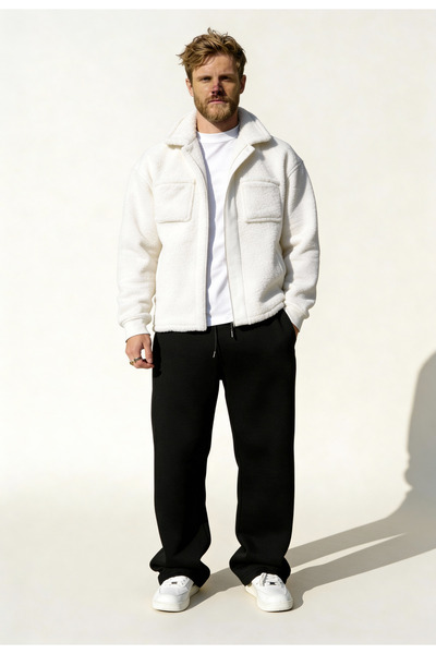 NİCE Men's Set Top and Bottom Plush Shirt - Baggy Wide Leg Sweatpants - Casual Top and Bottom Set