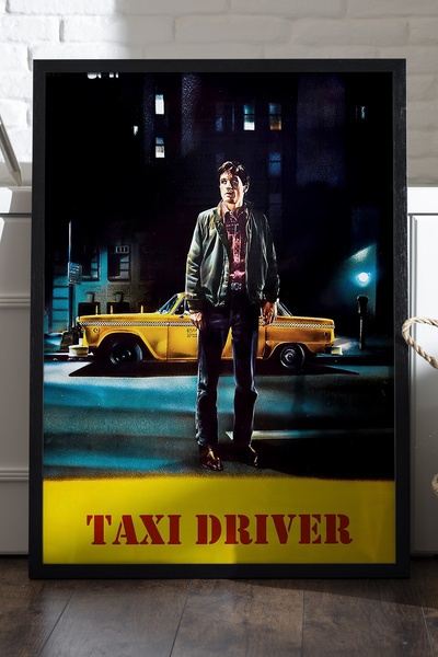 Duvarda Taxi Driver Siyah Ahşap Çerçeveli Poster, Dekoratif Film Duvar Tablosu