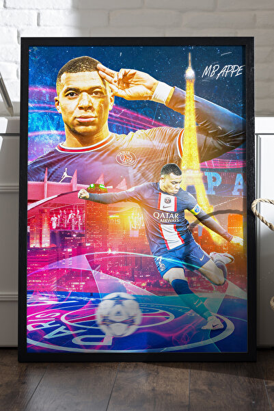 Duvarda Poster cu ramă din lemn negru Kylian Mbappe, pictură decorativă de pe...