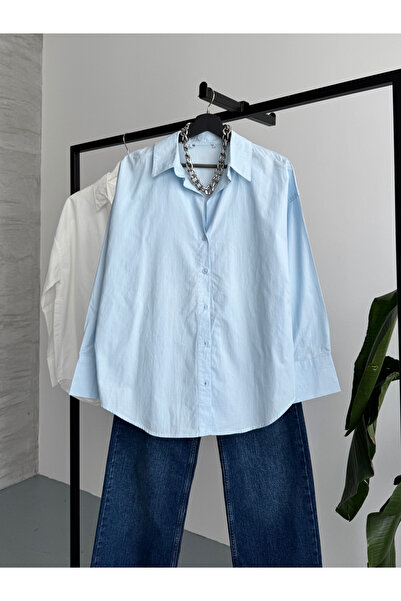 FERZOLAİO Flowy Light Blue Oversized Shirt
