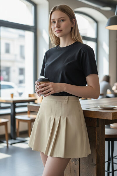 modayiğit Pileli kadın mini şort etek