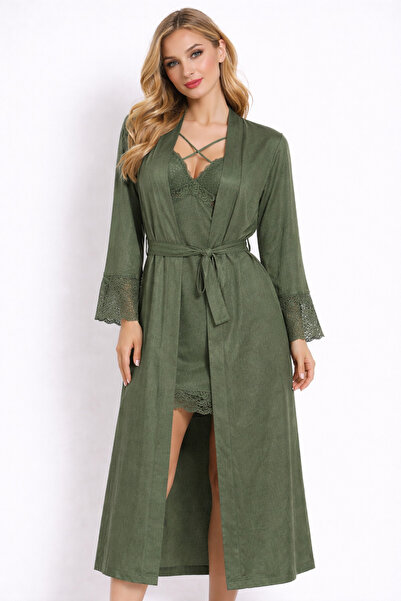 cherry queen Σετ Προσωπικών Ενδυμάτων και Νυχτικών Premium Jacquard Khaki Gre...