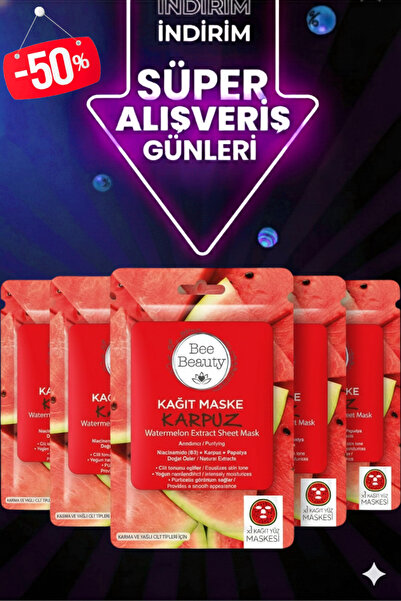 Bee Beauty 5 Adet Niacinamide B3 Vitaminli Karpuz Özü Maskesi Seti Avantajlı ...