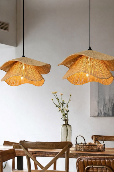 afralya home Doğal Jüt Avize Bohem Hasır Sarkıt Avize Rustik ve Modern Dekora...