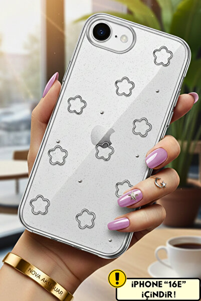 cepmoda iPhone 16E uyumlu Desenli Şeffaf kılıf - 3D Epoksi Kabartma Figürlü K...