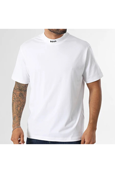 BOSS Erkek Normal Kalıp Logo Baskılı Yuvarlak Yaka Pamuklu Kısa Kollu Beyaz T...