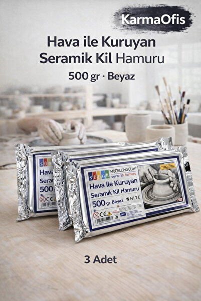 KarmaOfis Hava ile Kuruyan Seramik Kil Hamuru 500 gr Beyaz – 3 Adet Set