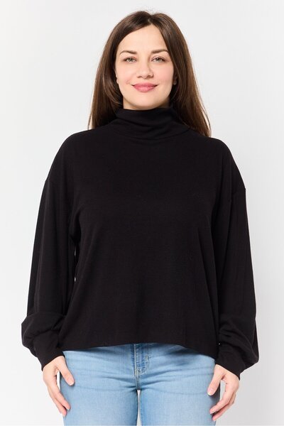 Undiz ياقة مرتفعة متوسطة الطول نسائية سوداء بأكمام طويلة وياقة عالية مضلعة