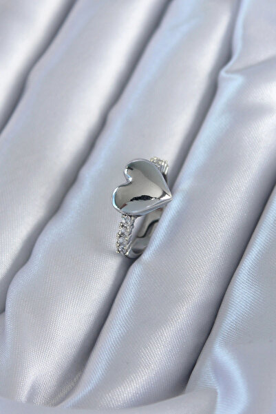 shopwave خاتم نسائي على شكل قلب من حجر الزركون والنحاس باللون الفضي - TJ-BYK2820