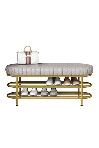 Arabest Metal Shoe Rack with Seat,Modern Upholstered Shoe Bench,Entryway Shoe Storage Bench (31x14x17Inch)