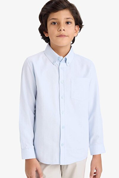 DeFacto Boys' Polo Neck Oxford Long Sleeve Basic Plain Shirt W3215A626Sp