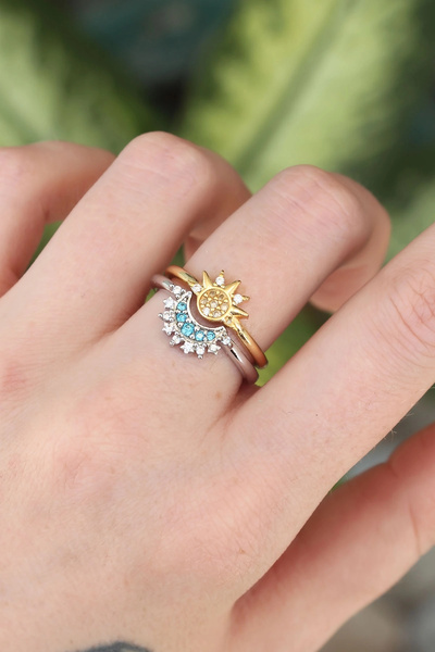 shopwave خاتم صديق قابل للتعديل مكون من قطعتين من حجر الزركون النحاسي - TJ-BY...