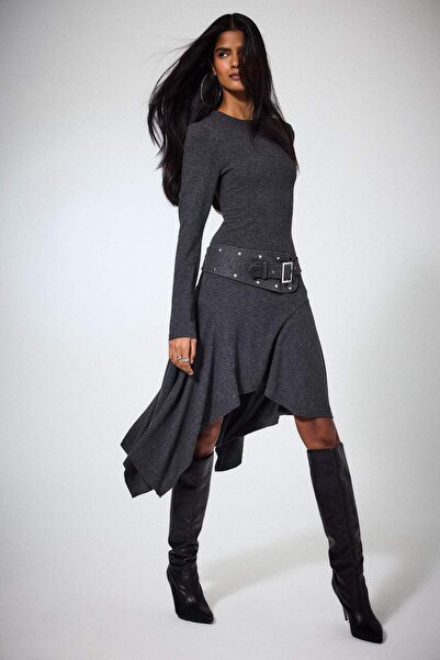 DeFacto Crew Neck Long Sleeve Midi Dress G8692Ax25Cw