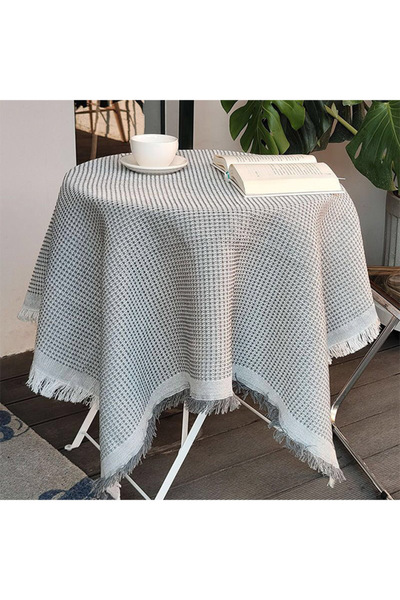 Generic مفرش طاولة دائري من خيوط القطن، مقاس 90×90 سم، قابل للغسل، مناسب للنزهات وتناول الطعام في الأماكن المغلقة والمفتوحة.