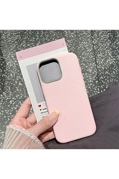 ucuc iPhone 14 Plus/15 Plus Uyumlu Pembe Deri Dokulu Silikon Kamerayı Korur Ş...
